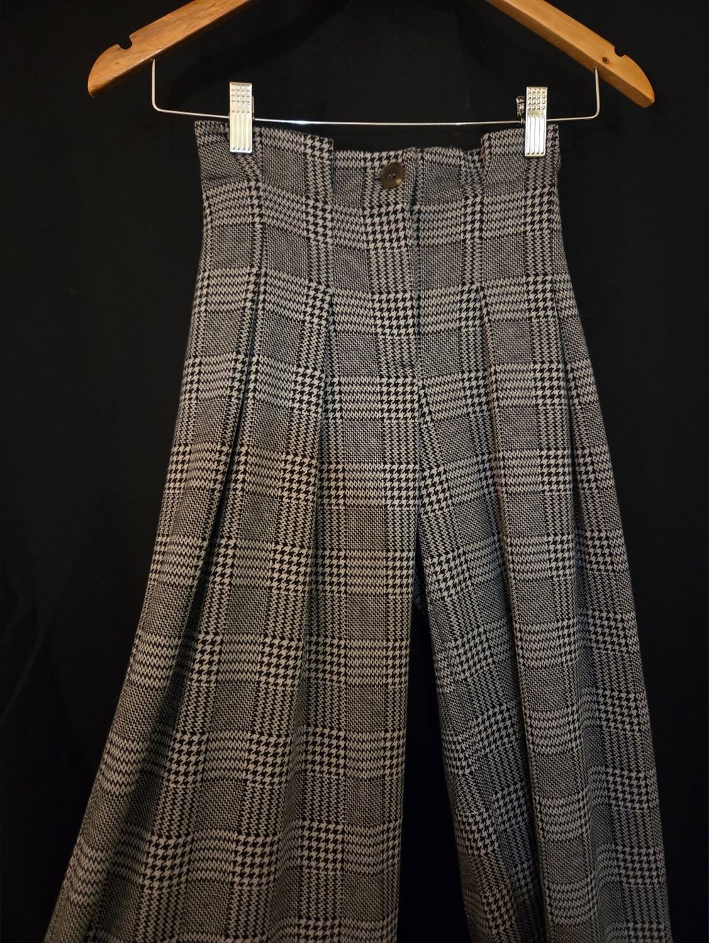 Anthropologie Maeve Black and White- Beige Plaid Wide-Leg Trousers Size 0